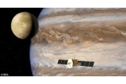 Sonda JUICE u Jupiterova měsíce Europa - představa